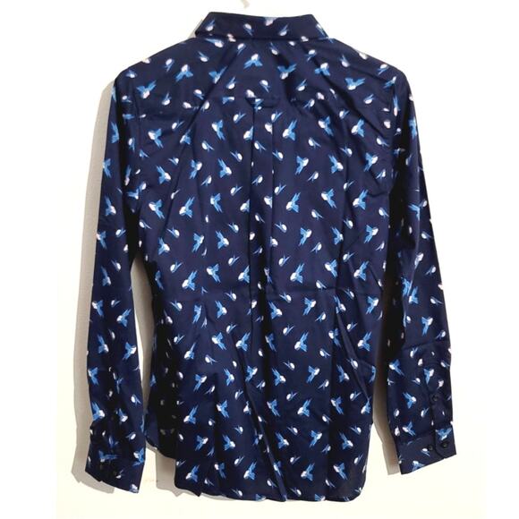 Duluth Trading Co Wrinklefighter Button Up Shirt Bird Print XS NEW - Picture 3 of 10